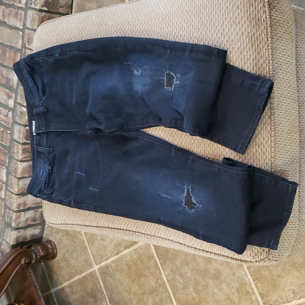 Express Dark blue distressed jeans